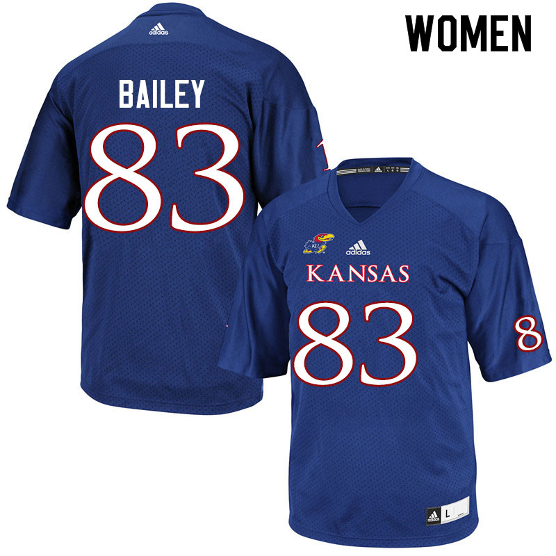 Women #83 Jailen Bailey Kansas Jayhawks College Football Jerseys Sale-Royal